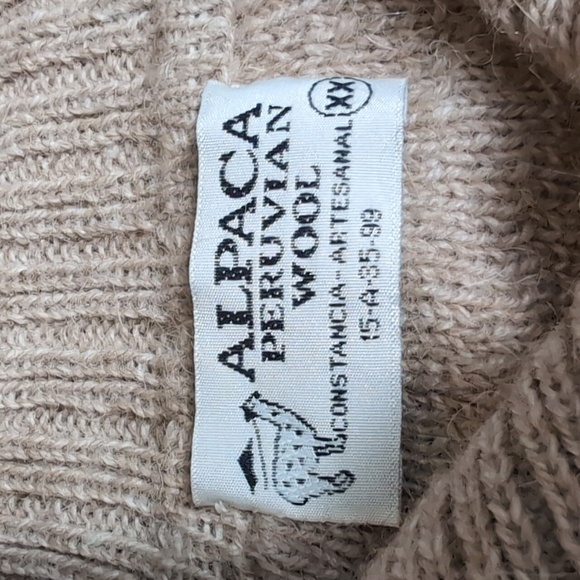 🦙 Alpaca Peruvian Wool Henley Sweater - Size XXL in Tan - Picture 2 of 12